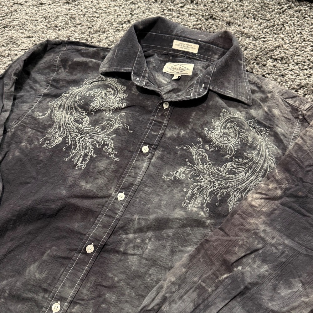 Gothic Eighty Eight Button Down Shirt Mens Black Excellent Acid Wash Paisley L